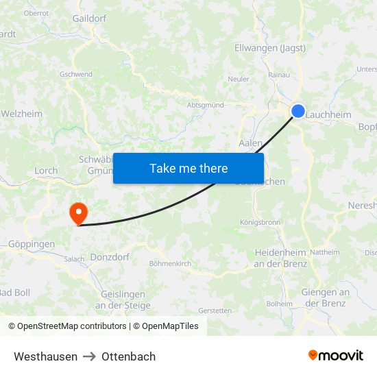 Westhausen to Ottenbach map