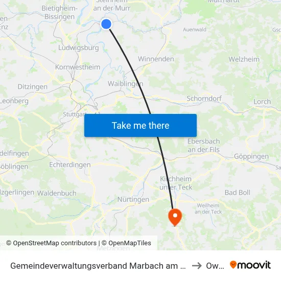 Gemeindeverwaltungsverband Marbach am Neckar to Owen map