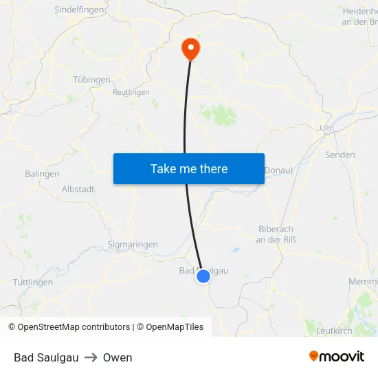 Bad Saulgau to Owen map