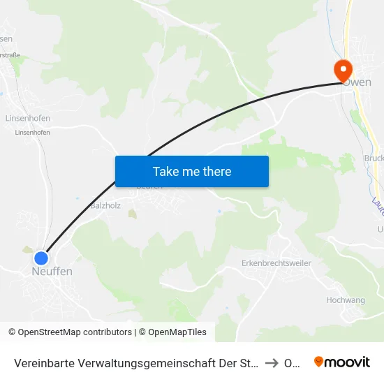 Vereinbarte Verwaltungsgemeinschaft Der Stadt Neuffen to Owen map