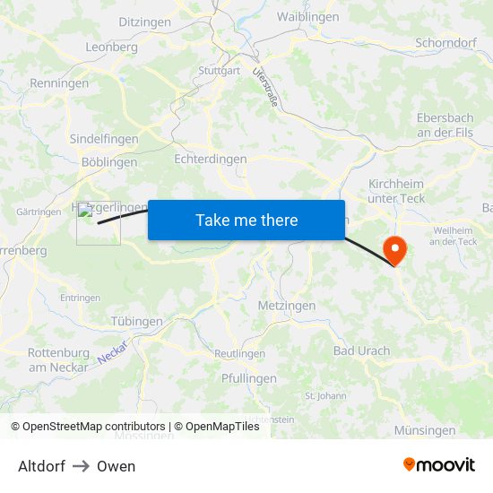 Altdorf to Owen map