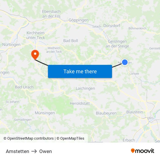 Amstetten to Owen map