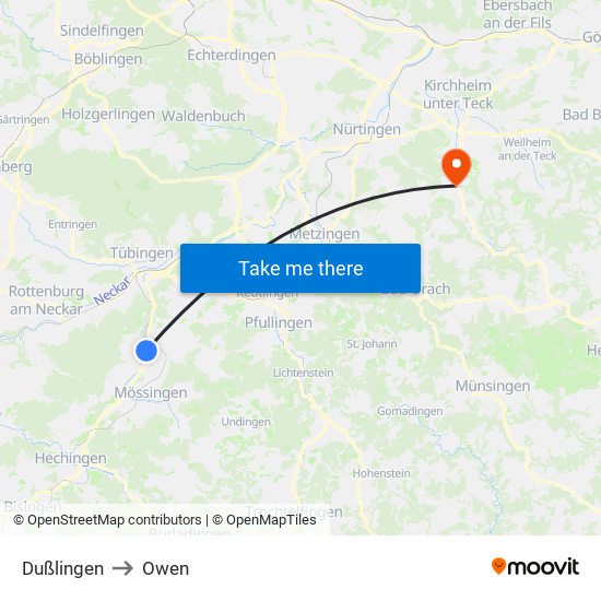 Dußlingen to Owen map