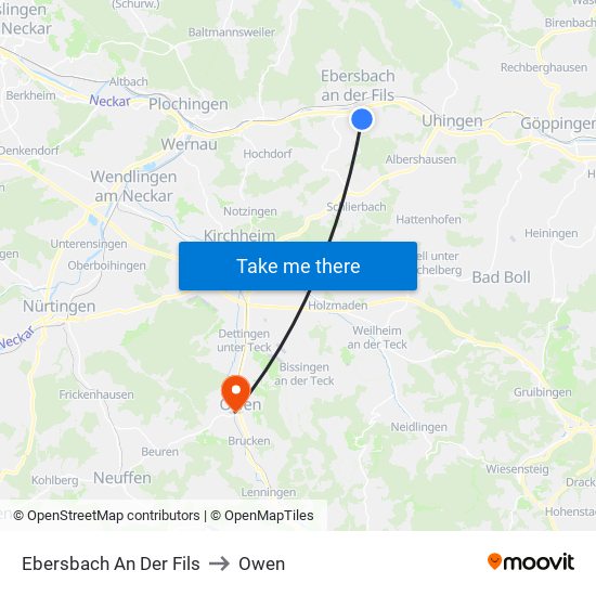 Ebersbach An Der Fils to Owen map