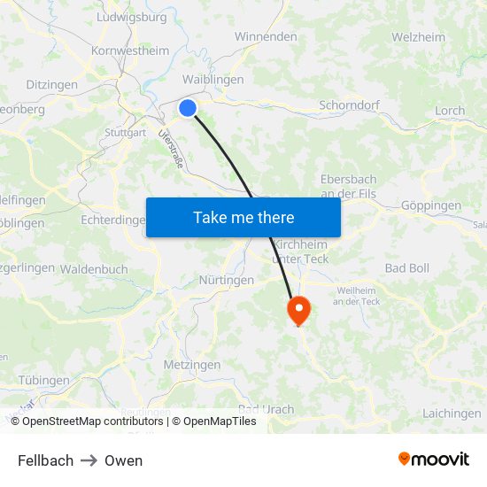 Fellbach to Owen map