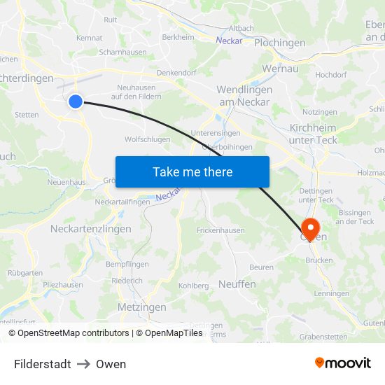 Filderstadt to Owen map
