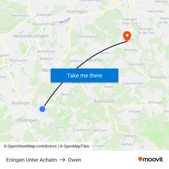 Eningen Unter Achalm to Owen map