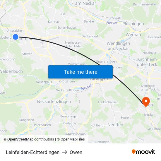 Leinfelden-Echterdingen to Owen map
