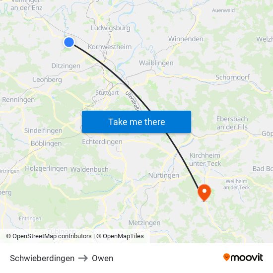 Schwieberdingen to Owen map