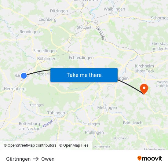 Gärtringen to Owen map