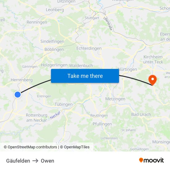 Gäufelden to Owen map