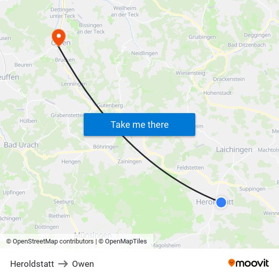 Heroldstatt to Owen map