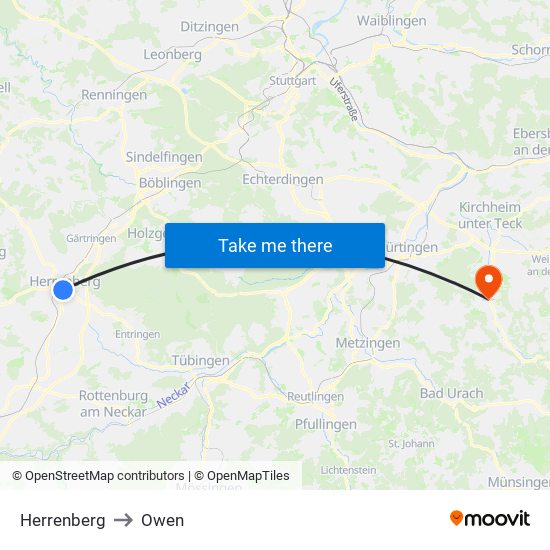 Herrenberg to Owen map