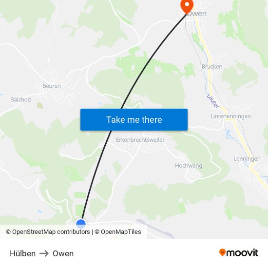 Hülben to Owen map