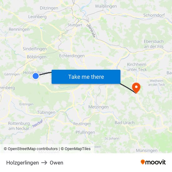 Holzgerlingen to Owen map