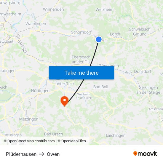 Plüderhausen to Owen map