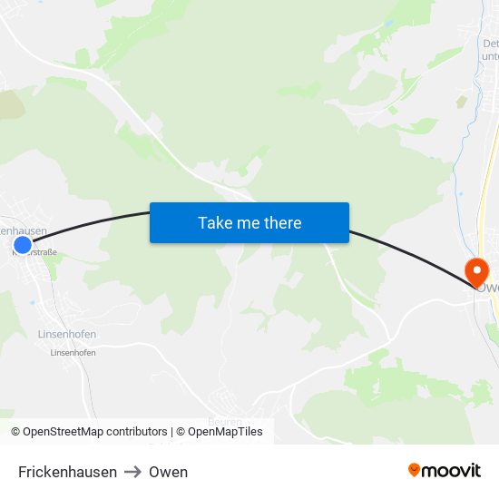 Frickenhausen to Owen map