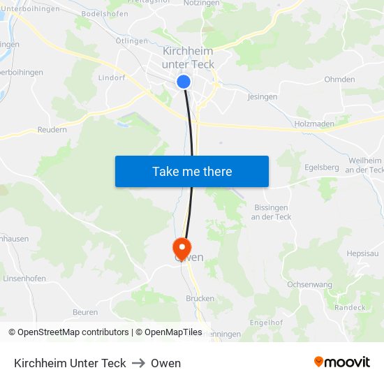 Kirchheim Unter Teck to Owen map