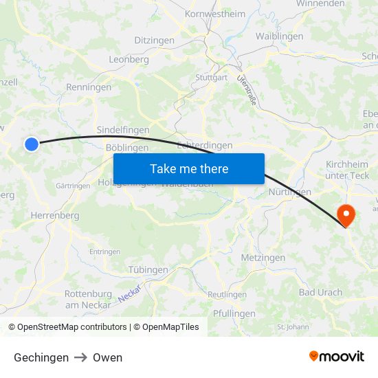 Gechingen to Owen map