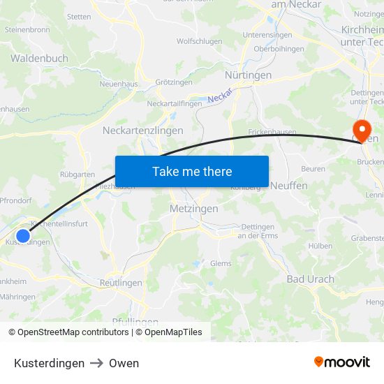 Kusterdingen to Owen map