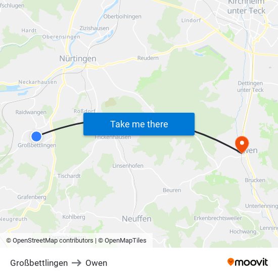 Großbettlingen to Owen map