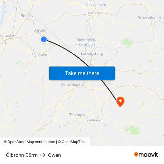 Ölbronn-Dürrn to Owen map