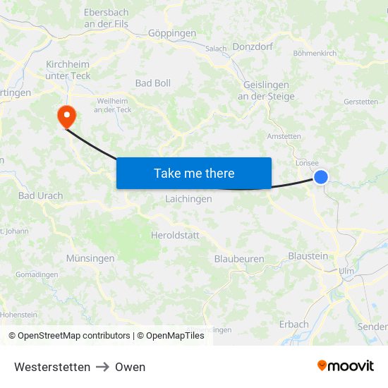Westerstetten to Owen map