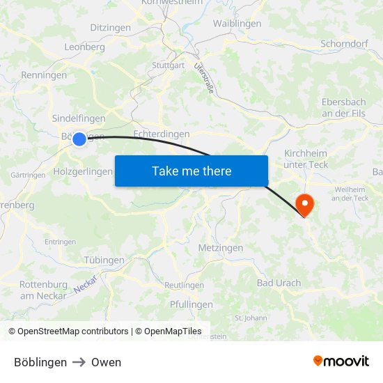 Böblingen to Owen map