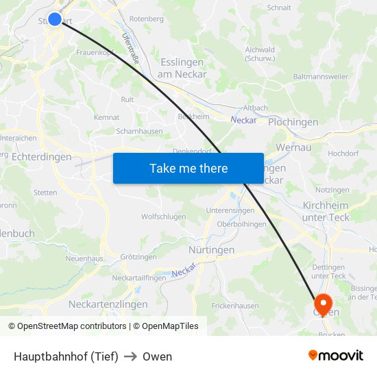 Hauptbahnhof (Tief) to Owen map