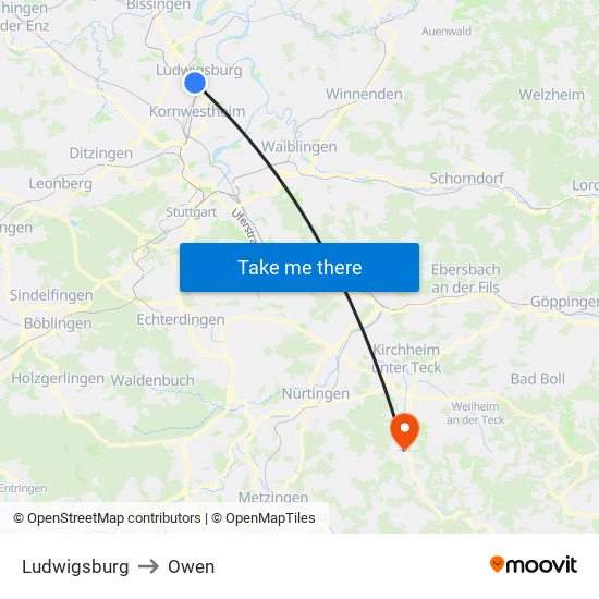 Ludwigsburg to Owen map