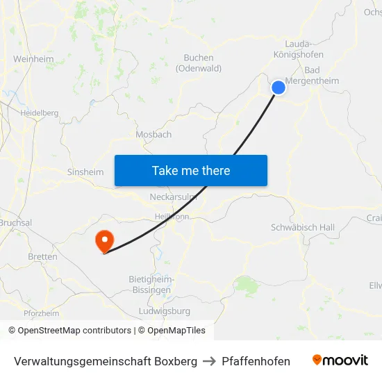 Verwaltungsgemeinschaft Boxberg to Pfaffenhofen map