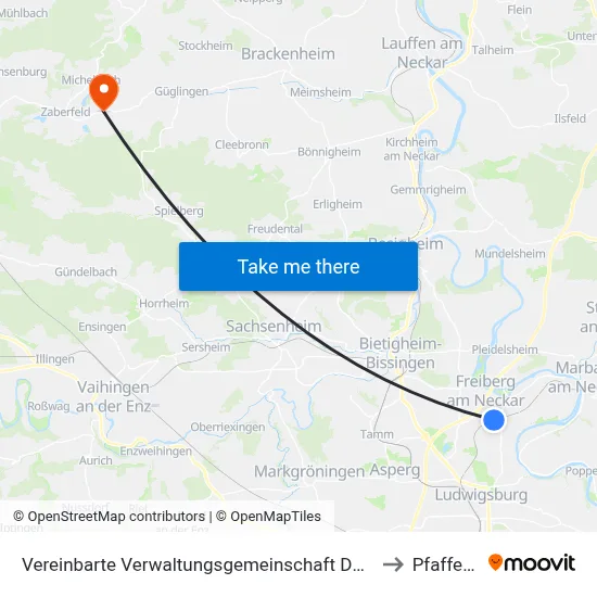 Vereinbarte Verwaltungsgemeinschaft Der Stadt Freiberg am Neckar to Pfaffenhofen map
