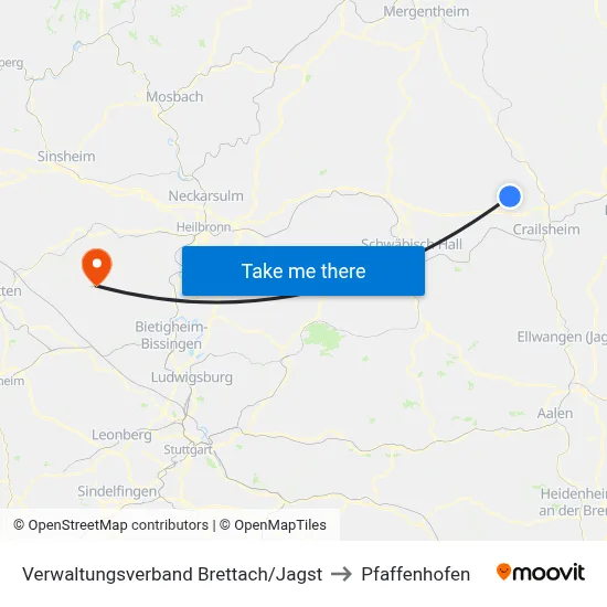 Verwaltungsverband Brettach/Jagst to Pfaffenhofen map