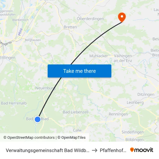 Verwaltungsgemeinschaft Bad Wildbad to Pfaffenhofen map