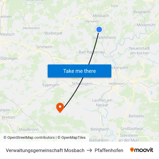 Verwaltungsgemeinschaft Mosbach to Pfaffenhofen map