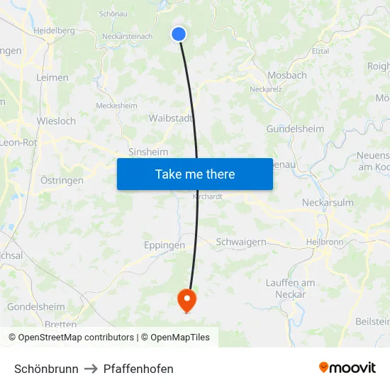 Schönbrunn to Pfaffenhofen map