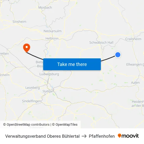 Verwaltungsverband Oberes Bühlertal to Pfaffenhofen map