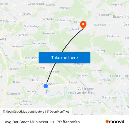 Vvg Der Stadt Mühlacker to Pfaffenhofen map