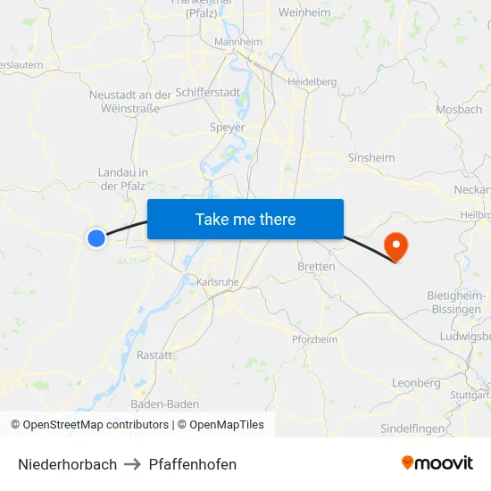Niederhorbach to Pfaffenhofen map