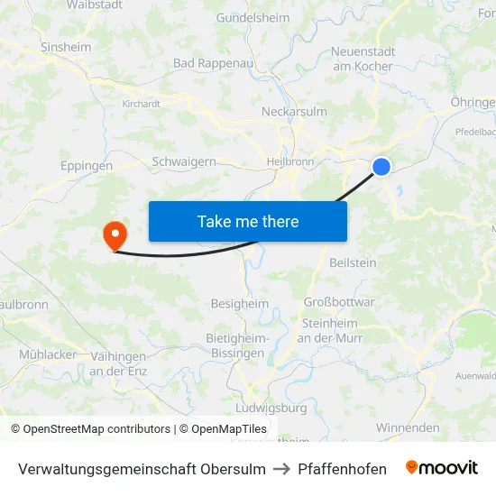 Verwaltungsgemeinschaft Obersulm to Pfaffenhofen map