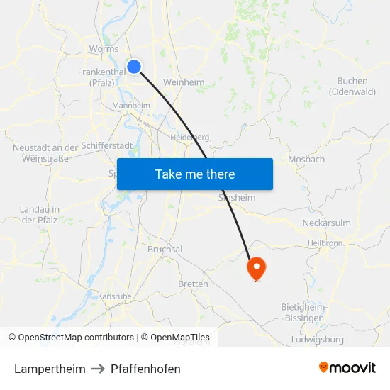 Lampertheim to Pfaffenhofen map