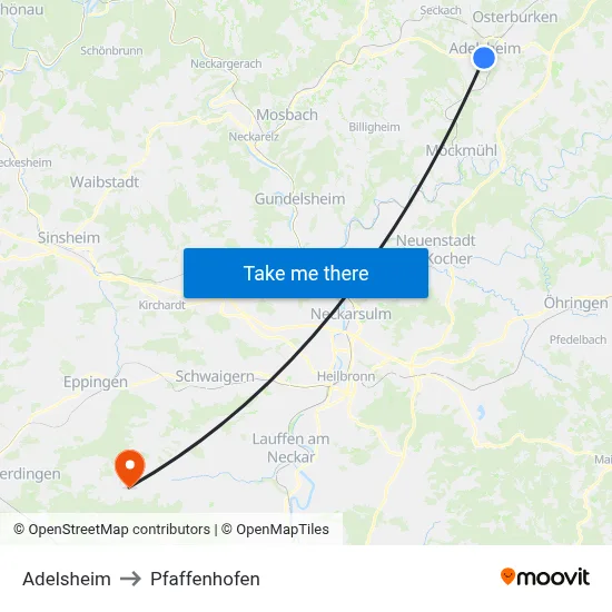 Adelsheim to Pfaffenhofen map
