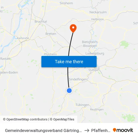 Gemeindeverwaltungsverband Gärtringen/Ehningen to Pfaffenhofen map