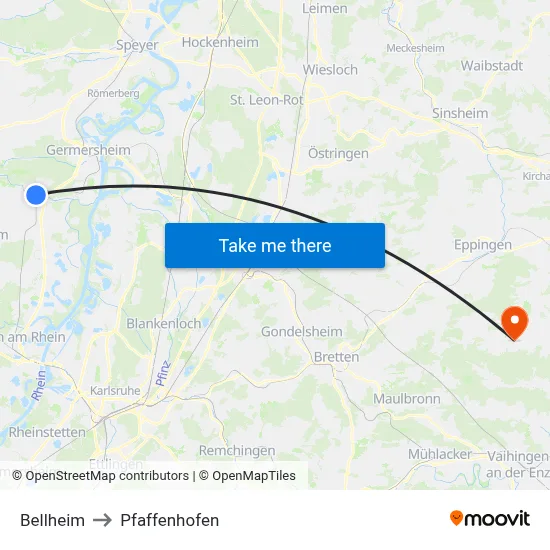 Bellheim to Pfaffenhofen map