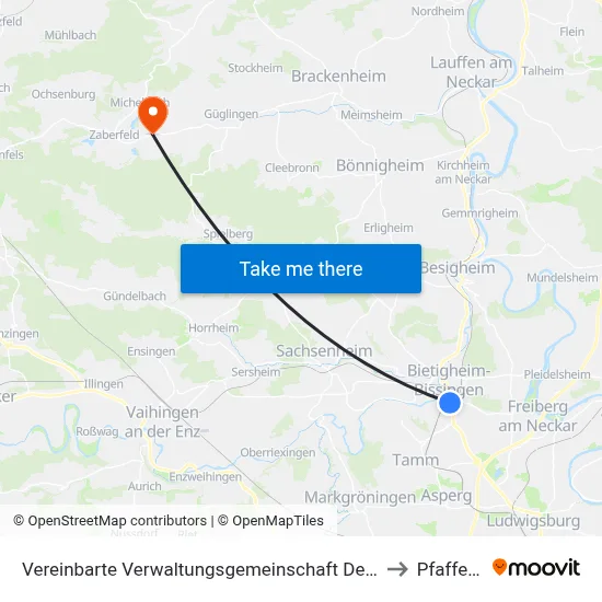 Vereinbarte Verwaltungsgemeinschaft Der Stadt Bietigheim-Bissingen to Pfaffenhofen map