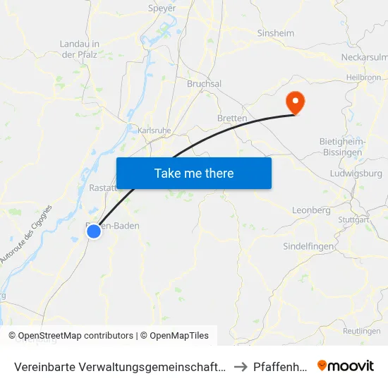 Vereinbarte Verwaltungsgemeinschaft Sinzheim to Pfaffenhofen map
