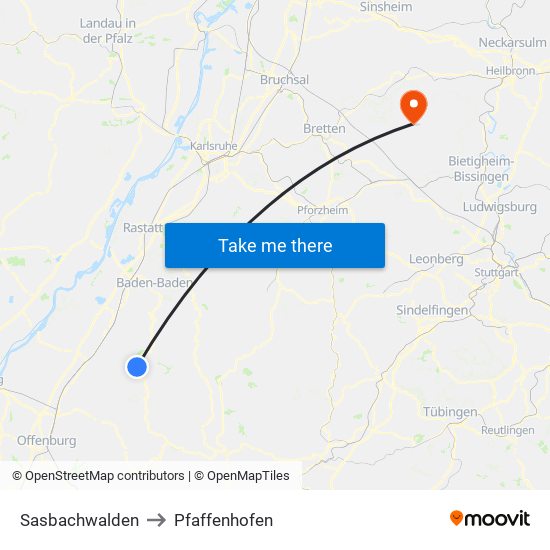 Sasbachwalden to Pfaffenhofen map