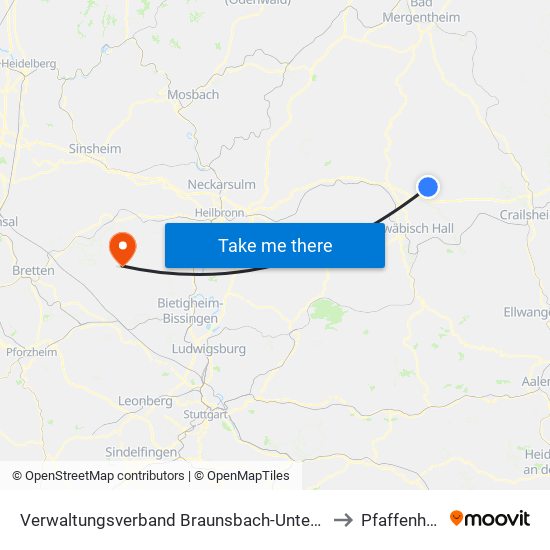 Verwaltungsverband Braunsbach-Untermünkheim to Pfaffenhofen map
