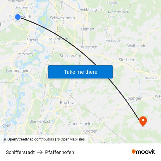 Schifferstadt to Pfaffenhofen map
