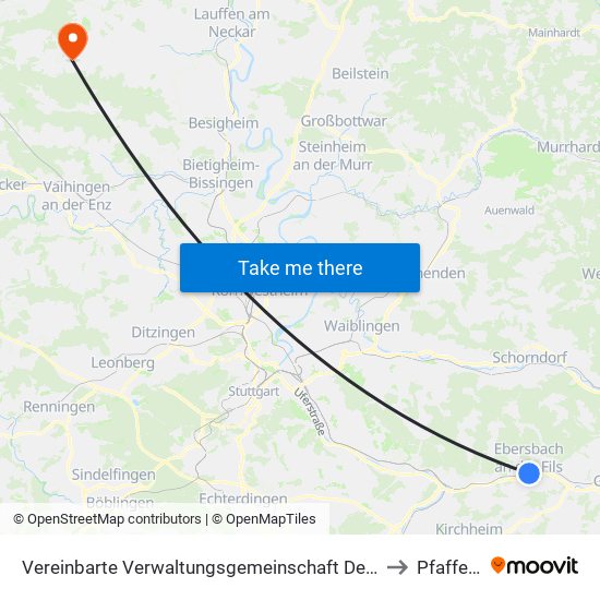 Vereinbarte Verwaltungsgemeinschaft Der Stadt Ebersbach An Der Fils to Pfaffenhofen map